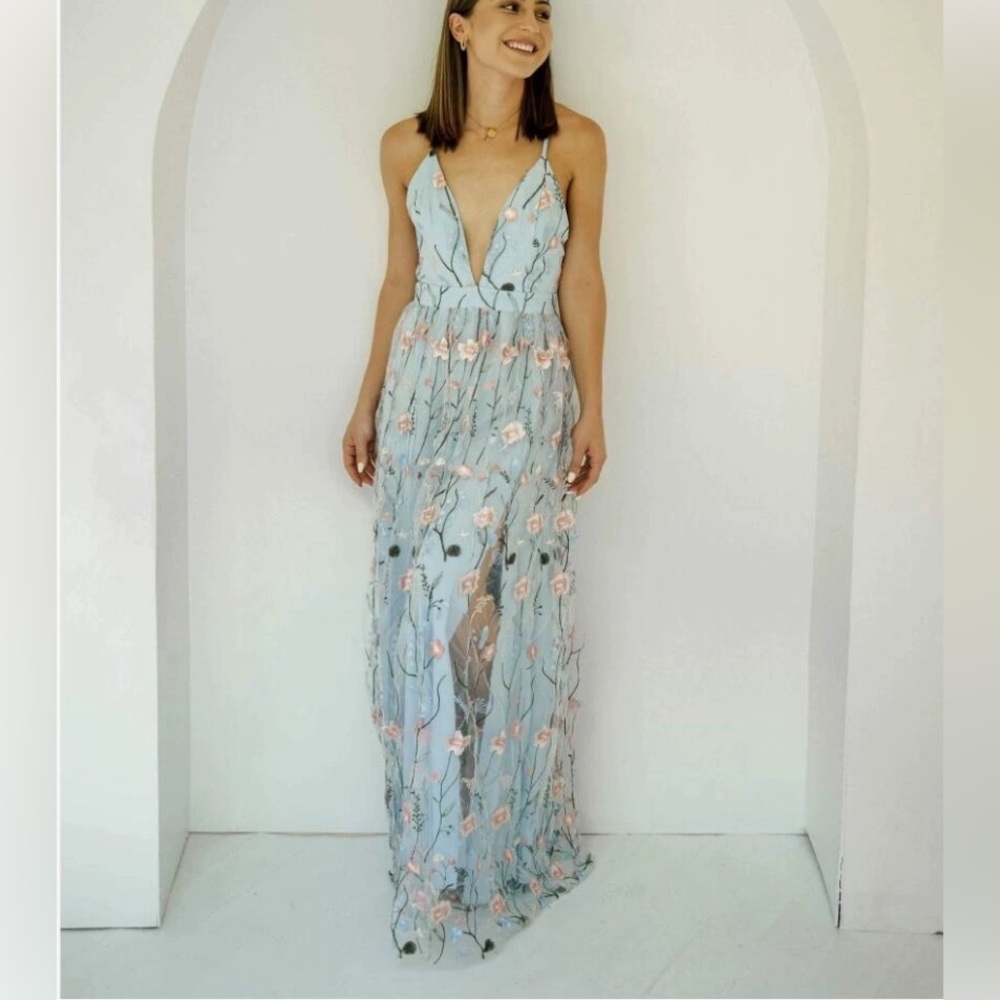 New· cottage core Floral Embroidery Sheer Dress